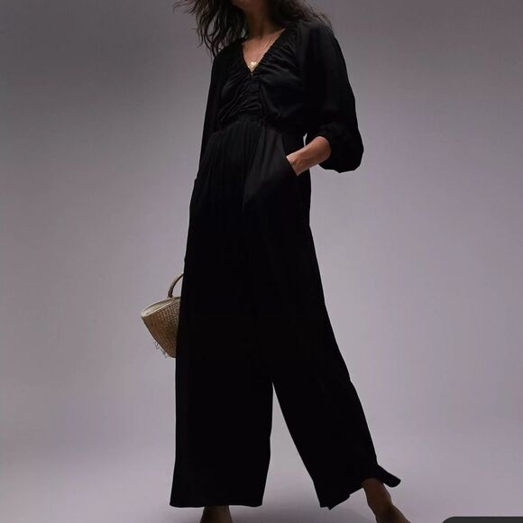 Topshop jersey long sleeve jumpsuit in black Size 8-10 Nwt - Picture 1 of 7